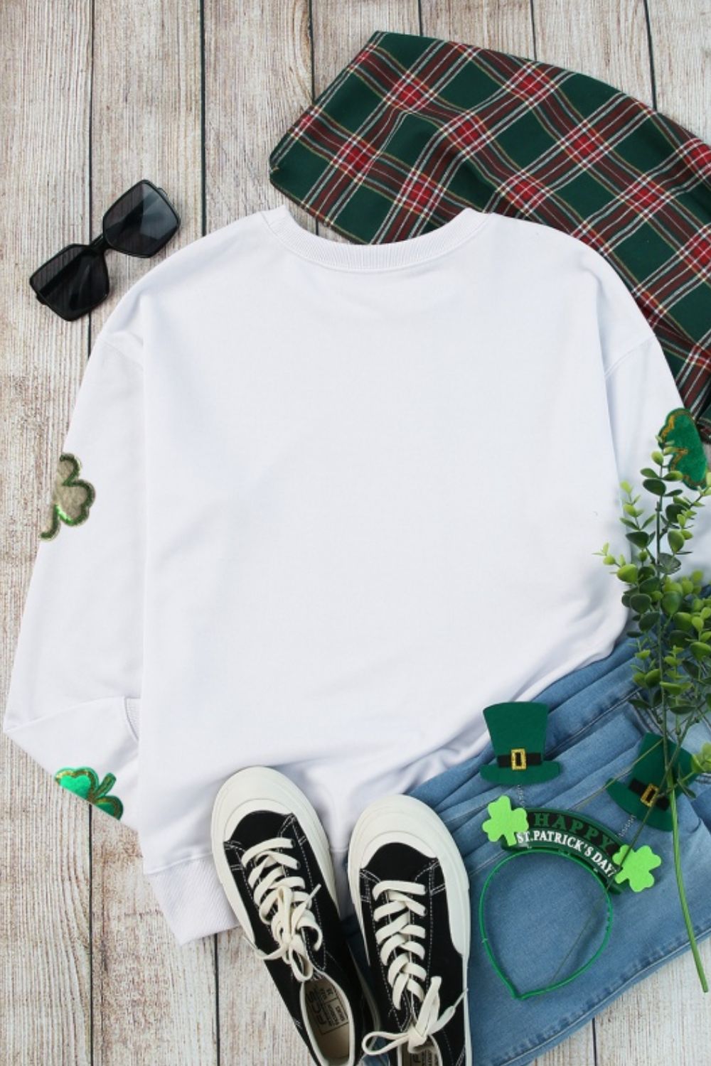 Lucky Clover Round Neck Long Sleeve Sweatshirt-TOPS / DRESSES-[Adult]-[Female]-2022 Online Blue Zone Planet