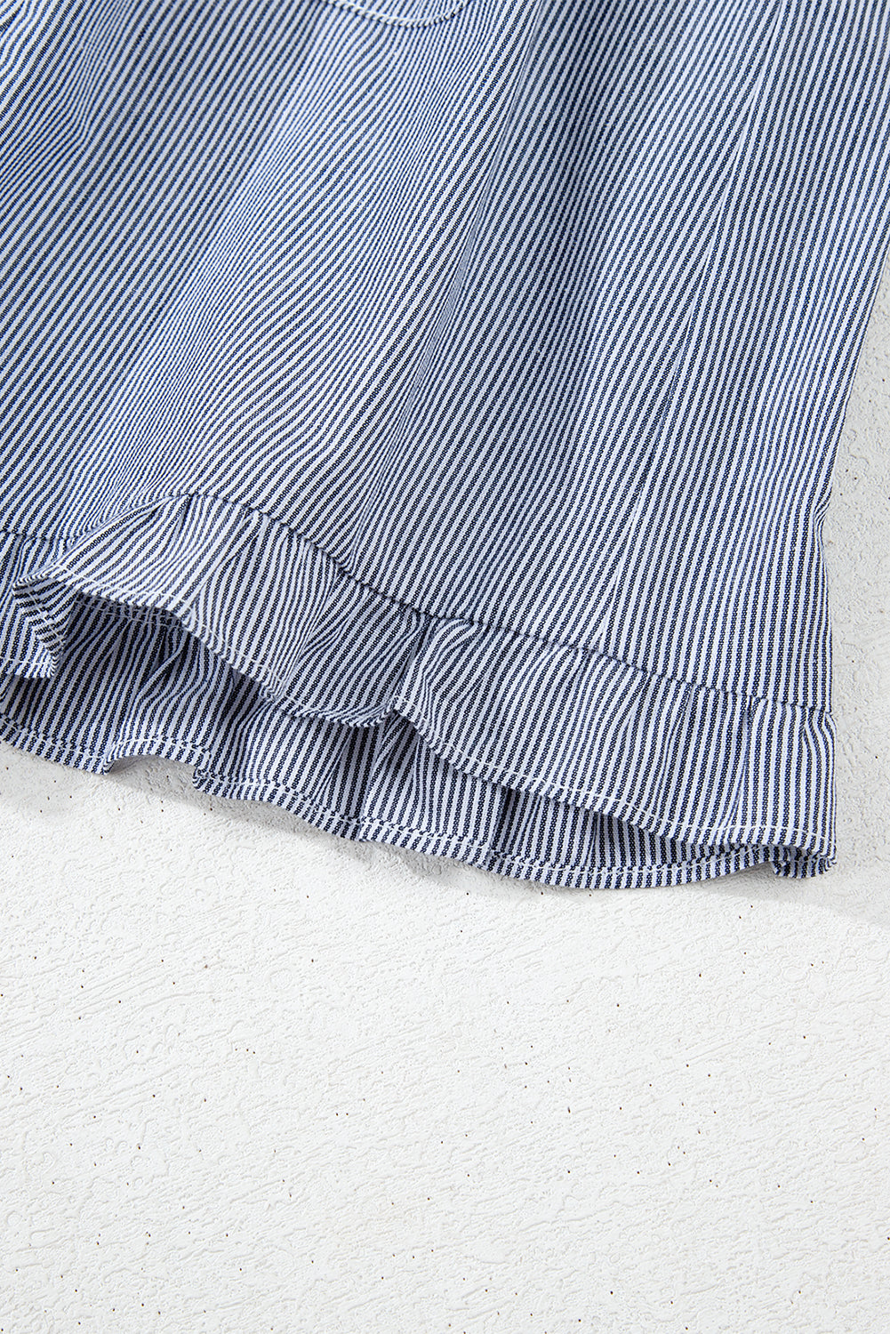 Blue Stripe Frilled Sleeveless Collar Front Pocket Button Up Mini Dress-TOPS / DRESSES-[Adult]-[Female]-2022 Online Blue Zone Planet