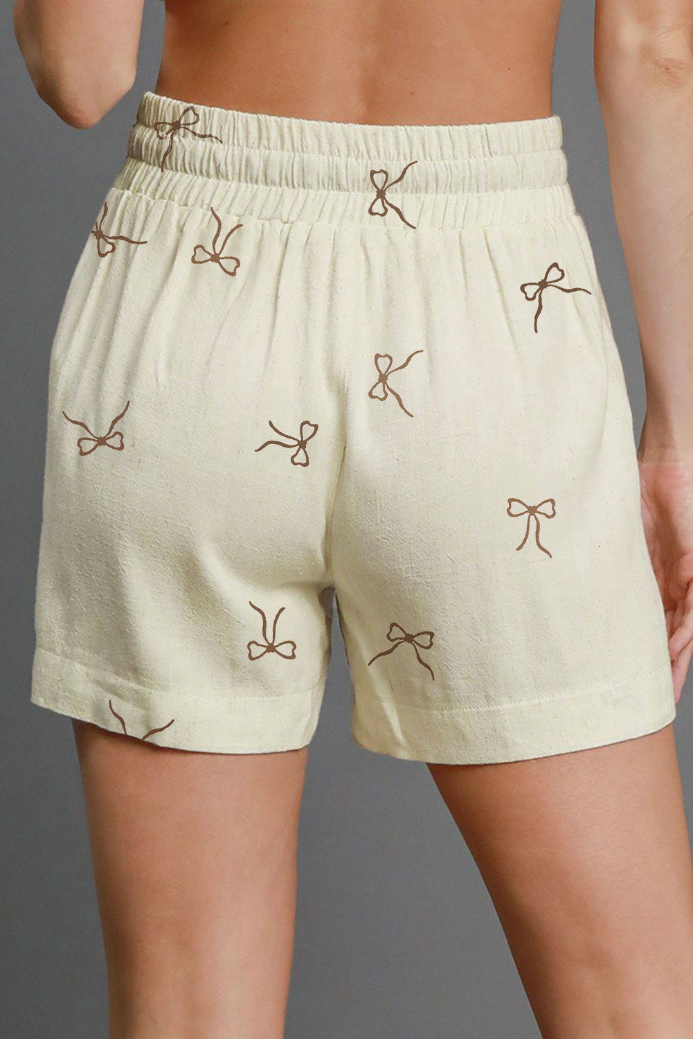 White Bow Print Lace Drawstring Casual Shorts-Bottoms/Casual Shorts-[Adult]-[Female]-2022 Online Blue Zone Planet