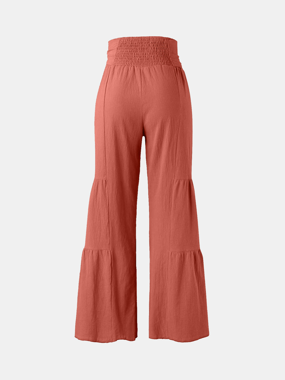 Blue Zone Planet | Tied Ruched Wide Leg Pants-BOTTOMS SIZES SMALL MEDIUM LARGE-[Adult]-[Female]-Orange-Red-S-2022 Online Blue Zone Planet