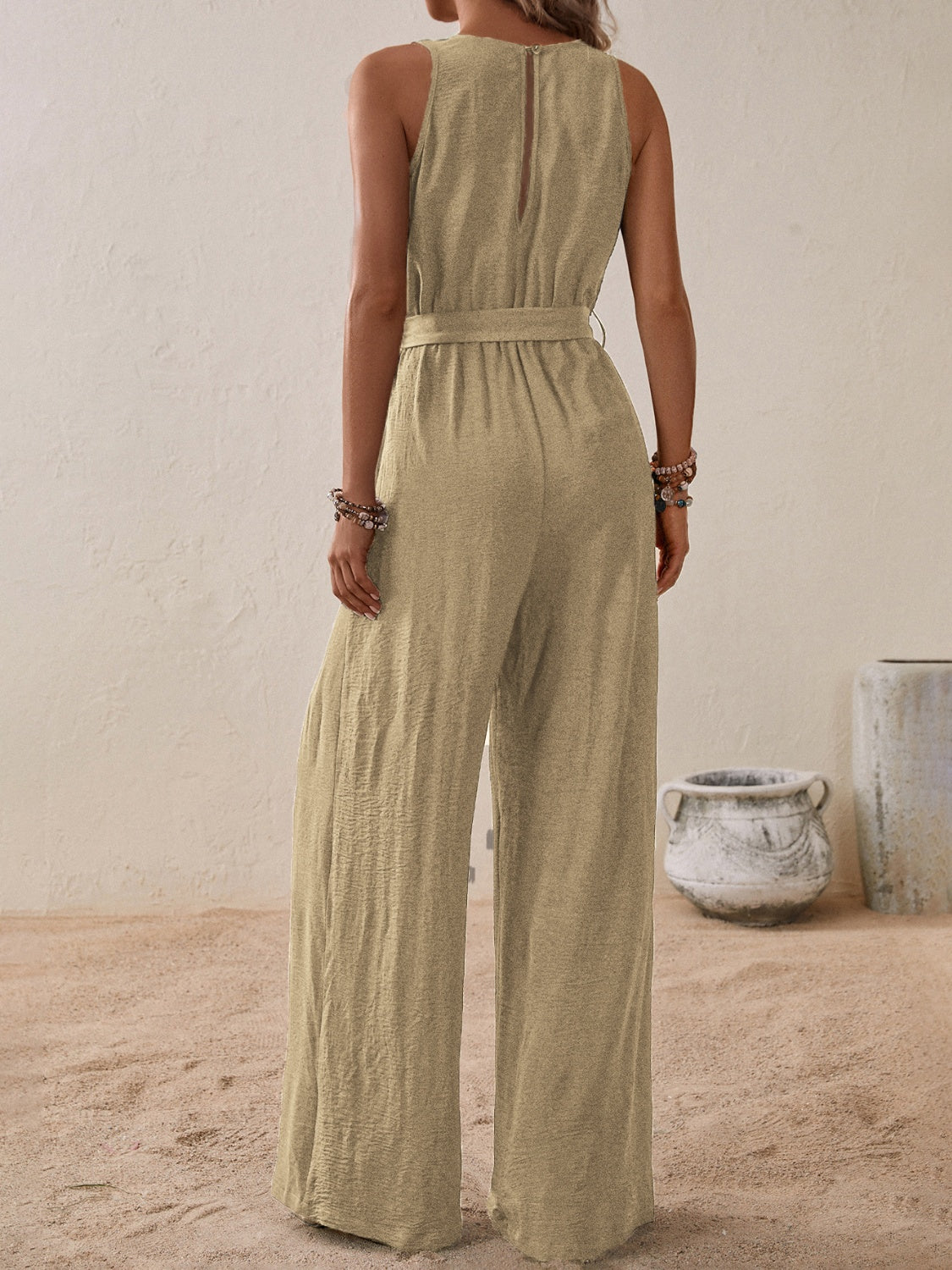 Tied Surplice Sleeveless Wide Leg Jumpsuit-TOPS / DRESSES-[Adult]-[Female]-2022 Online Blue Zone Planet