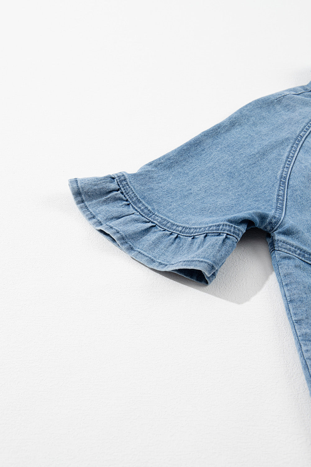 Black Frilled Short Sleeve Button Up Loose Denim Shirt Dress-TOPS / DRESSES-[Adult]-[Female]-2022 Online Blue Zone Planet