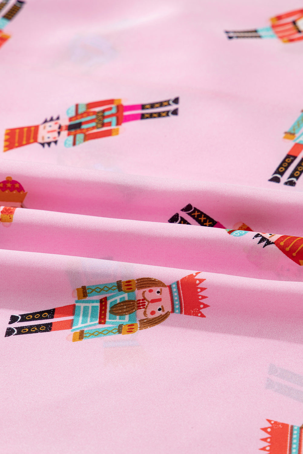 Pink Nutcracker Print Contrast Trim Tied up Bow Silky 2pcs Pajama Set-Loungewear & Sleepwear/Sleepwear-[Adult]-[Female]-2022 Online Blue Zone Planet