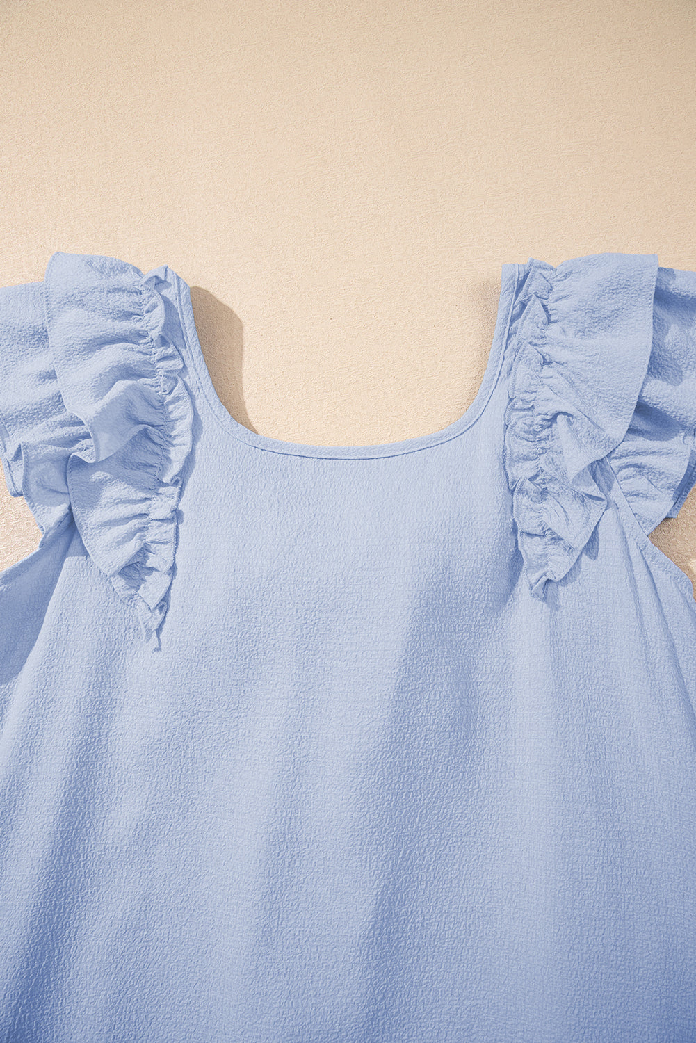 Beau Blue Textured Flutter Sleeve Square Neck Bow Back Mini Dress-Short Dresses-[Adult]-[Female]-2022 Online Blue Zone Planet