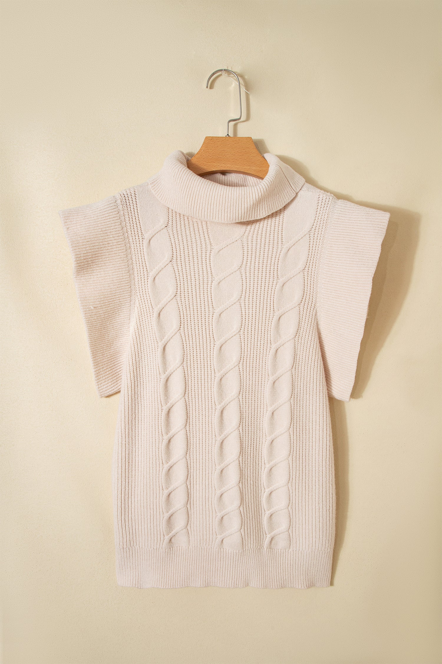 Jet Stream Cable Knit Turtleneck Ruffled Short Sleeve Sweater-Sweaters & Cardigans/Short Sleeve Sweaters-[Adult]-[Female]-2022 Online Blue Zone Planet