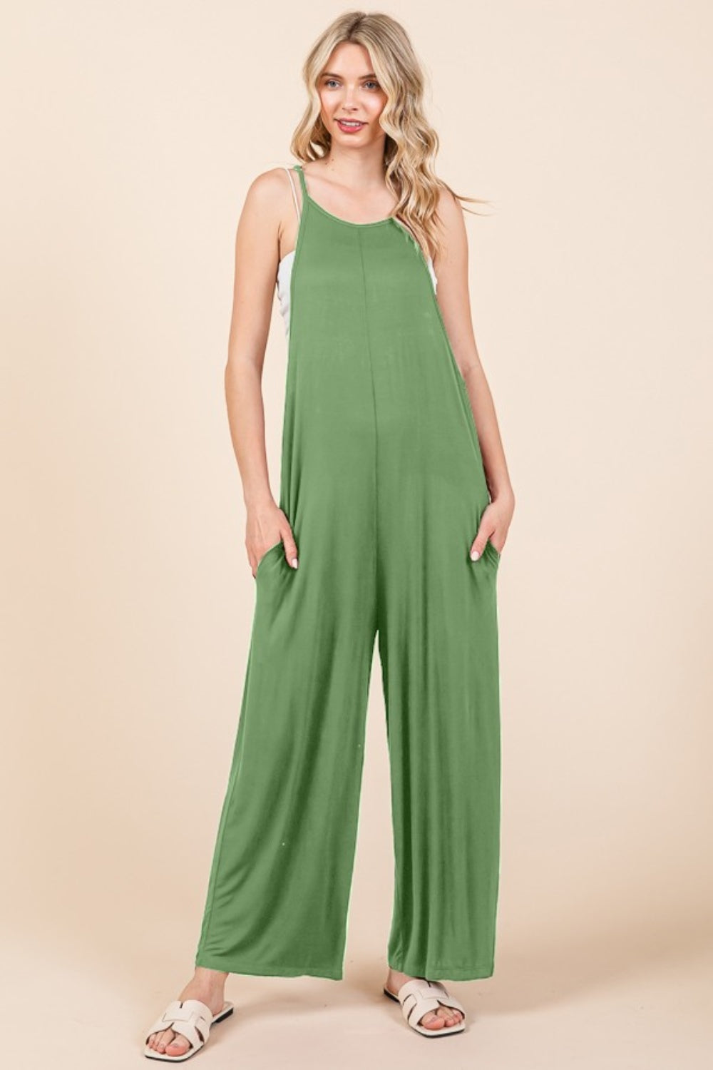 Blue Zone Planet | Culture Code Full Size Sleeveless Wide Leg Jumpsuit with Pockets-TOPS / DRESSES-[Adult]-[Female]-Green Marble-S-2022 Online Blue Zone Planet