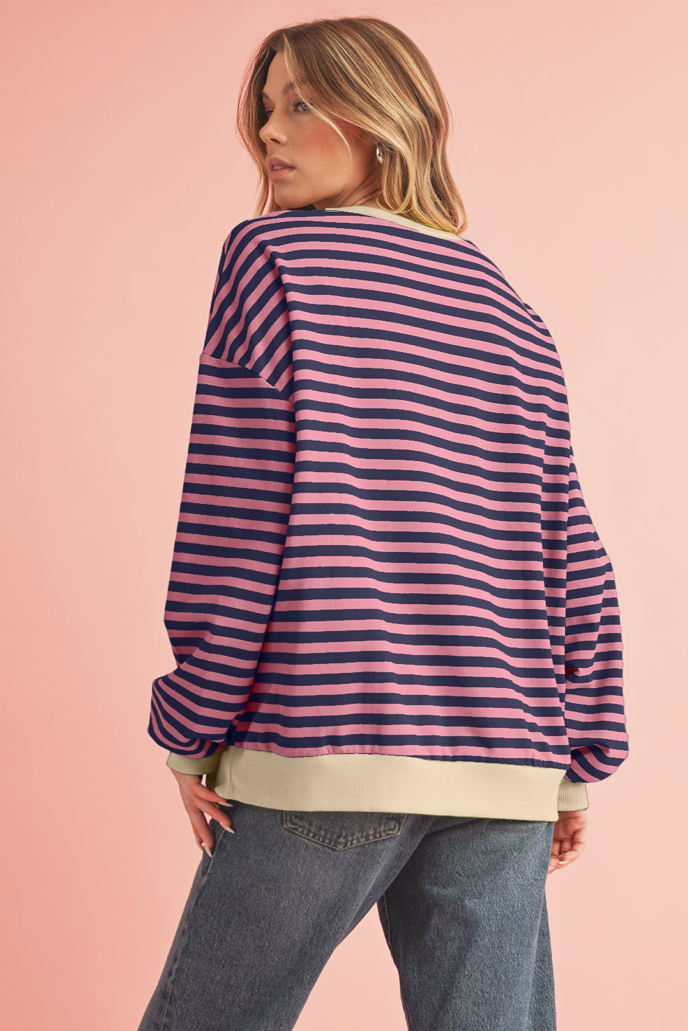 Black Stripe Contrast Edge Cross Seam Oversized Sweatshirt-Sweatshirts & Hoodies-[Adult]-[Female]-2022 Online Blue Zone Planet