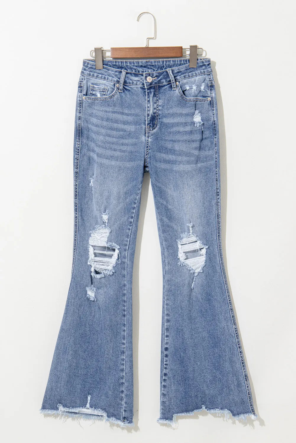 Blue Zone Planet | Distressed Raw Hem Bootcut Jeans-TOPS / DRESSES-[Adult]-[Female]-2022 Online Blue Zone Planet