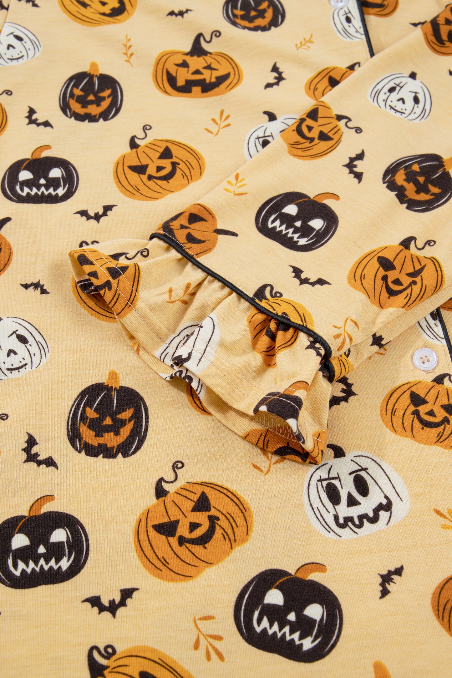 Orange Long Sleeve Ruffle Pumpkin Face Print Two Piece Lounge Set-Loungewear & Sleepwear/Loungewear-[Adult]-[Female]-2022 Online Blue Zone Planet