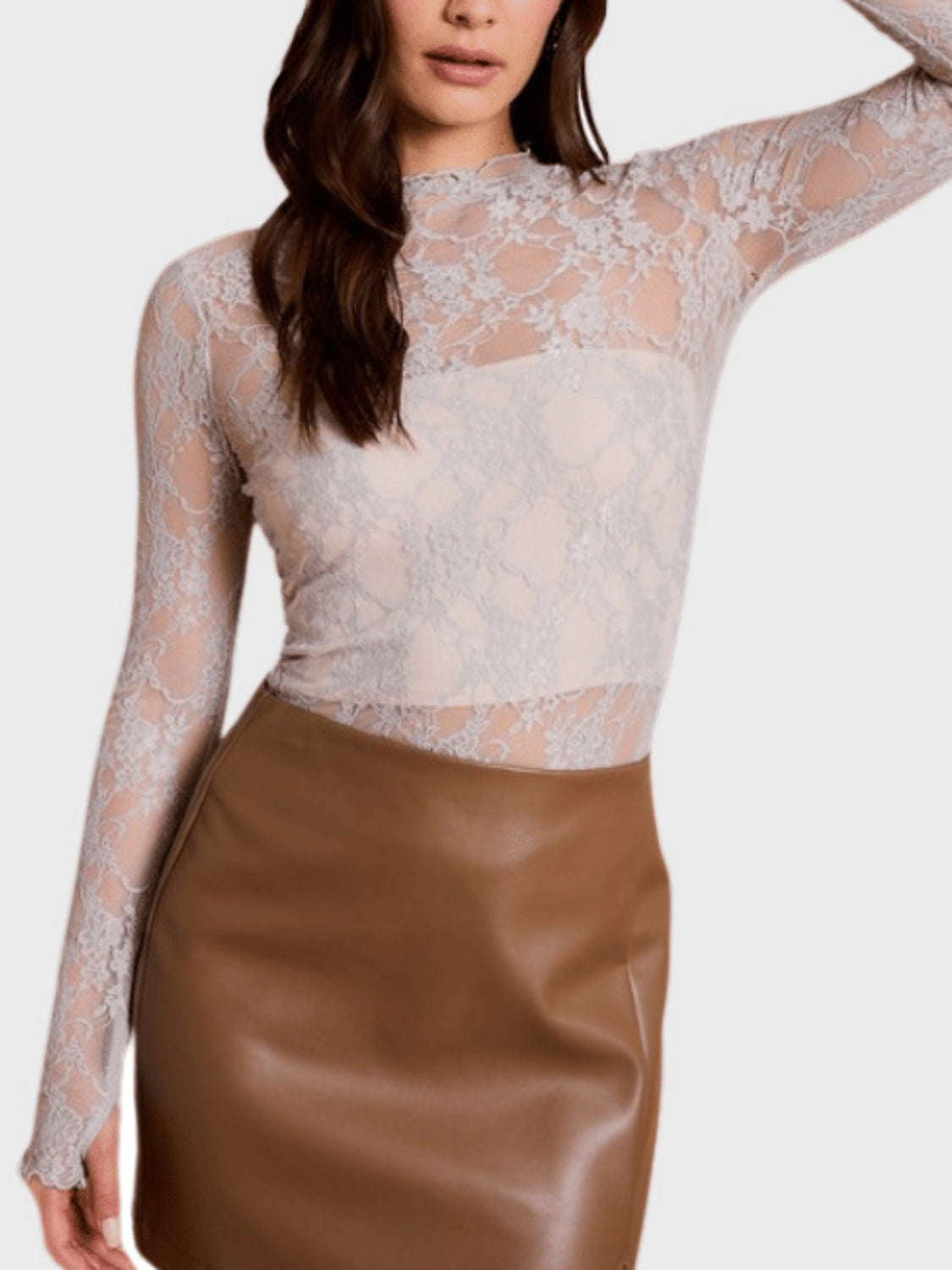 Lace Mock Neck Long Sleeve Top-TOPS / DRESSES-[Adult]-[Female]-2022 Online Blue Zone Planet