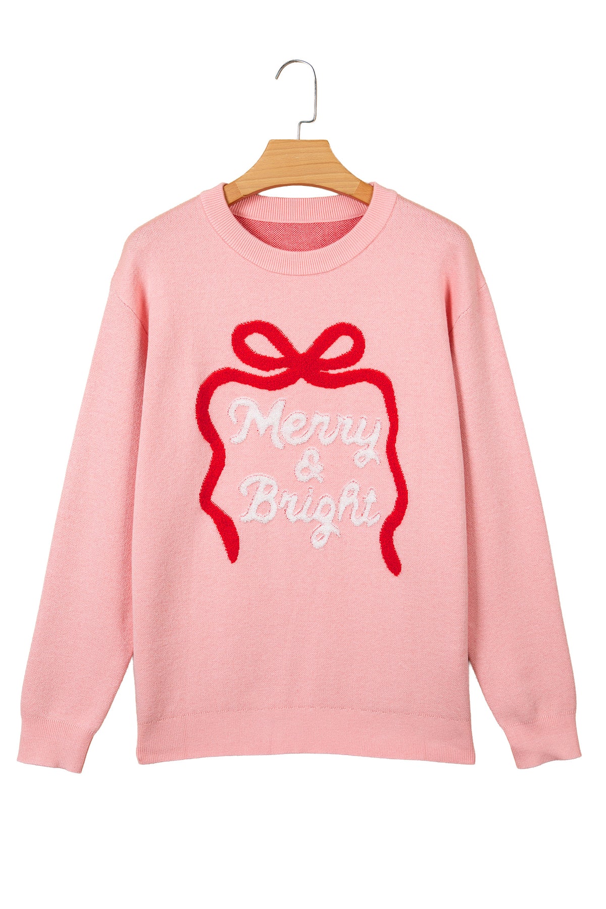 Gossamer Pink Drop Shoulder Round Neck Towel Embroidery Slogan Pullover Sweater-TOPS / DRESSES-[Adult]-[Female]-2022 Online Blue Zone Planet