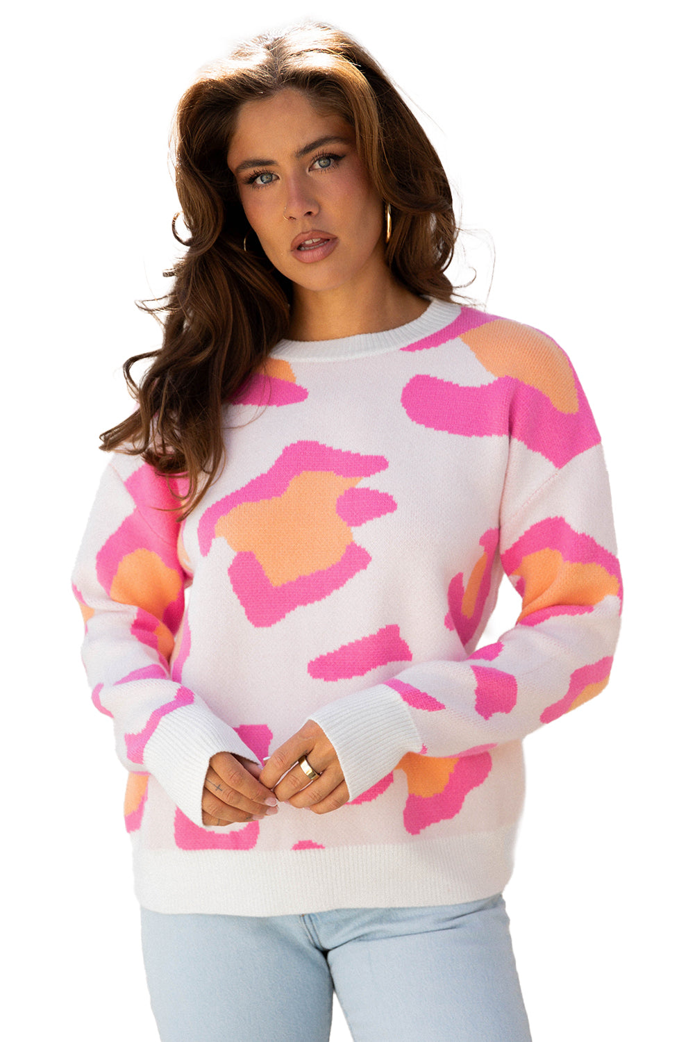 Sachet Pink Playful Leopard Print Drop Shoulder Baggy Sweater-TOPS / DRESSES-[Adult]-[Female]-2022 Online Blue Zone Planet
