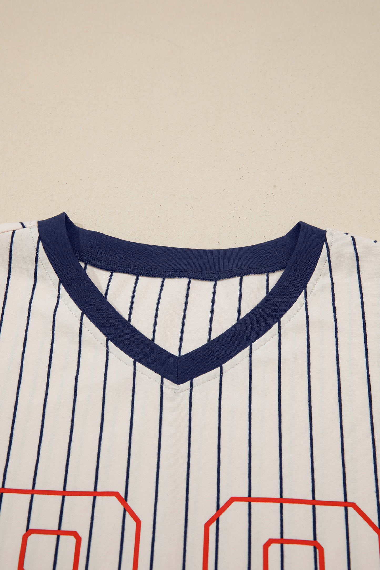 Blue Stripe 88 Los Angel Graphic Lace Patchwork Faux Two Piece V Neck Top-Tops/Long Sleeve Tops-[Adult]-[Female]-2022 Online Blue Zone Planet