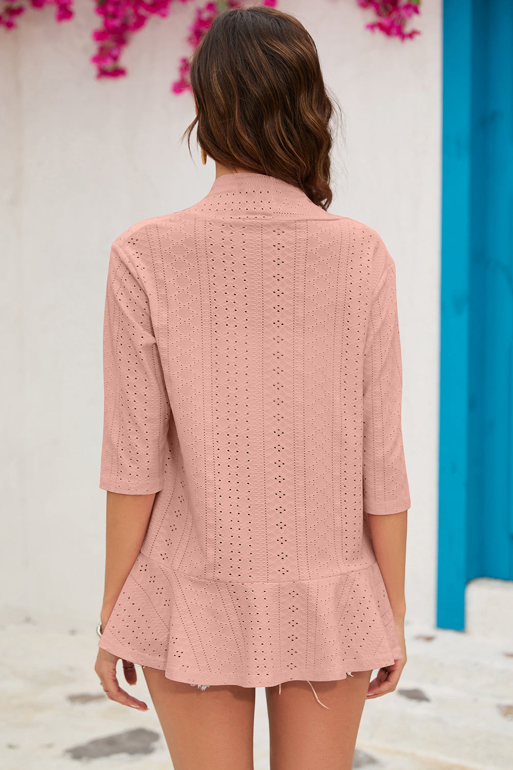 Eyelet Open Front Cardigan-TOPS / DRESSES-[Adult]-[Female]-2022 Online Blue Zone Planet