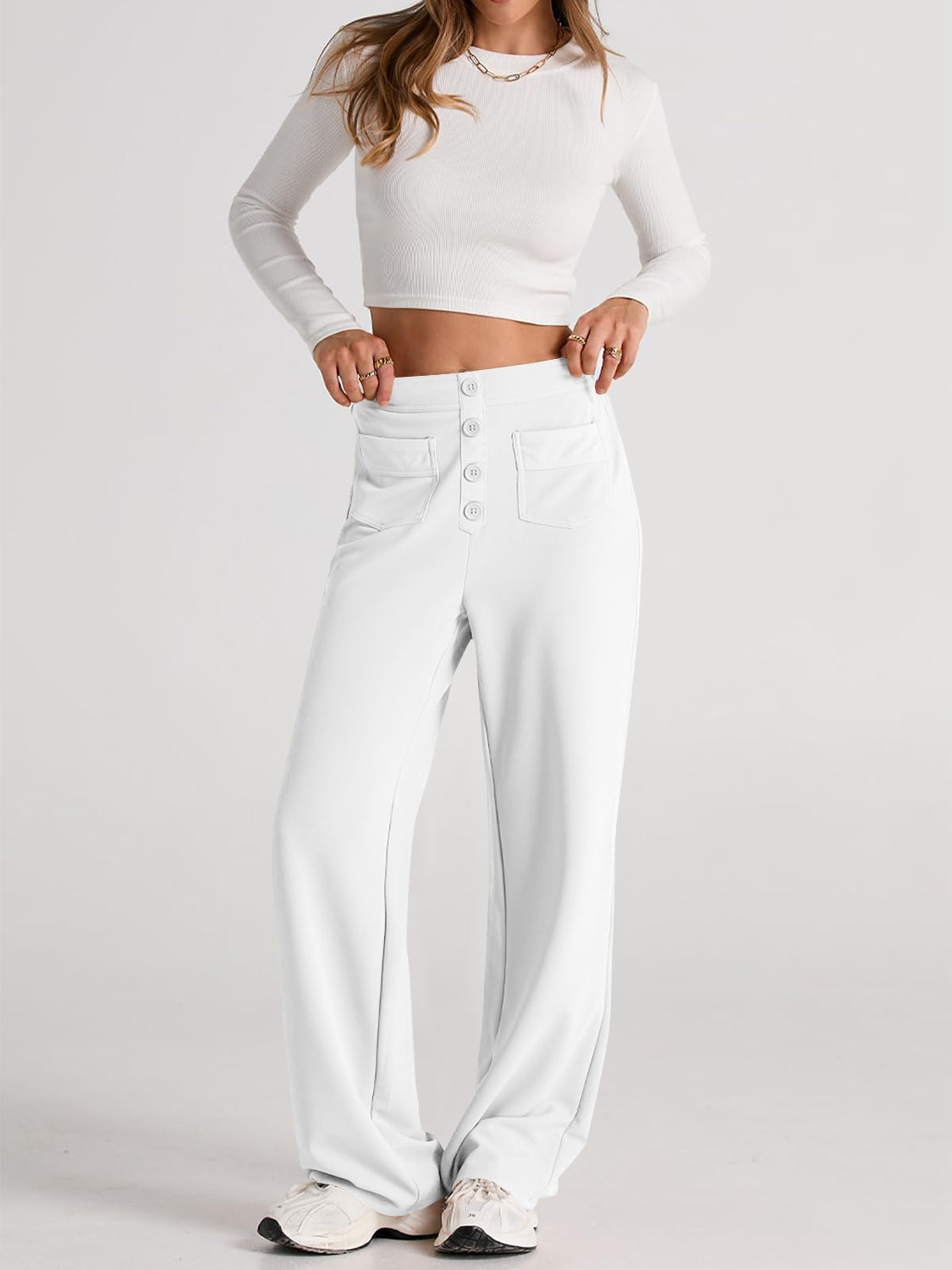 Blue Zone Planet | High Waist Wide Leg Pants-TOPS / DRESSES-[Adult]-[Female]-2022 Online Blue Zone Planet