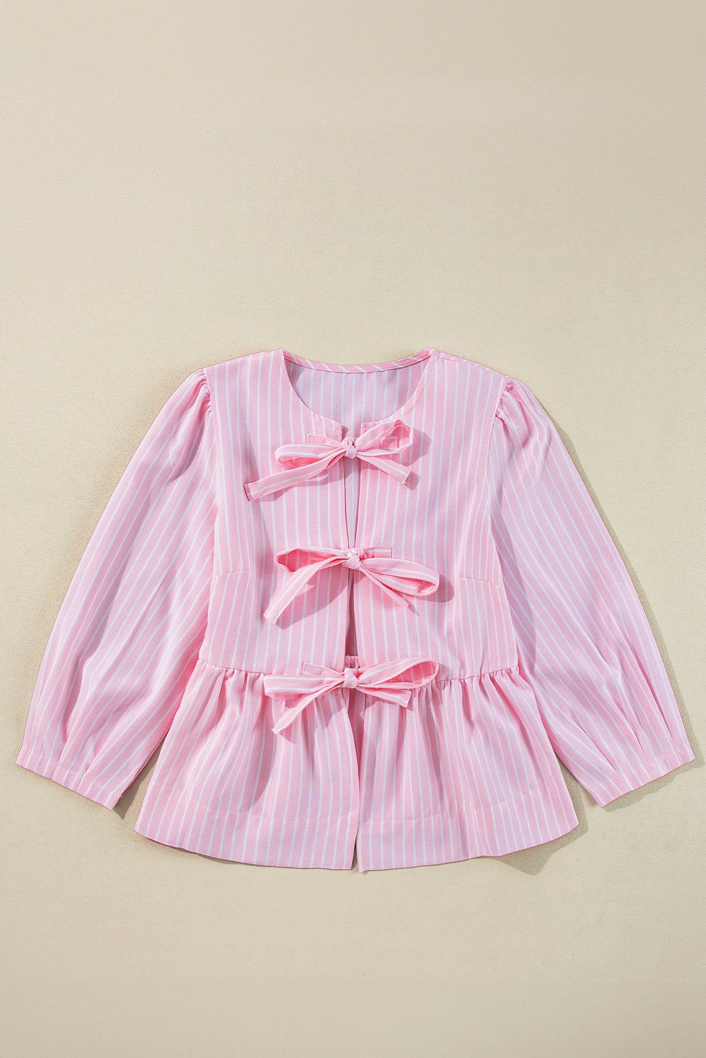 Tied Bow Striped Round Neck Blouse-TOPS / DRESSES-[Adult]-[Female]-2022 Online Blue Zone Planet