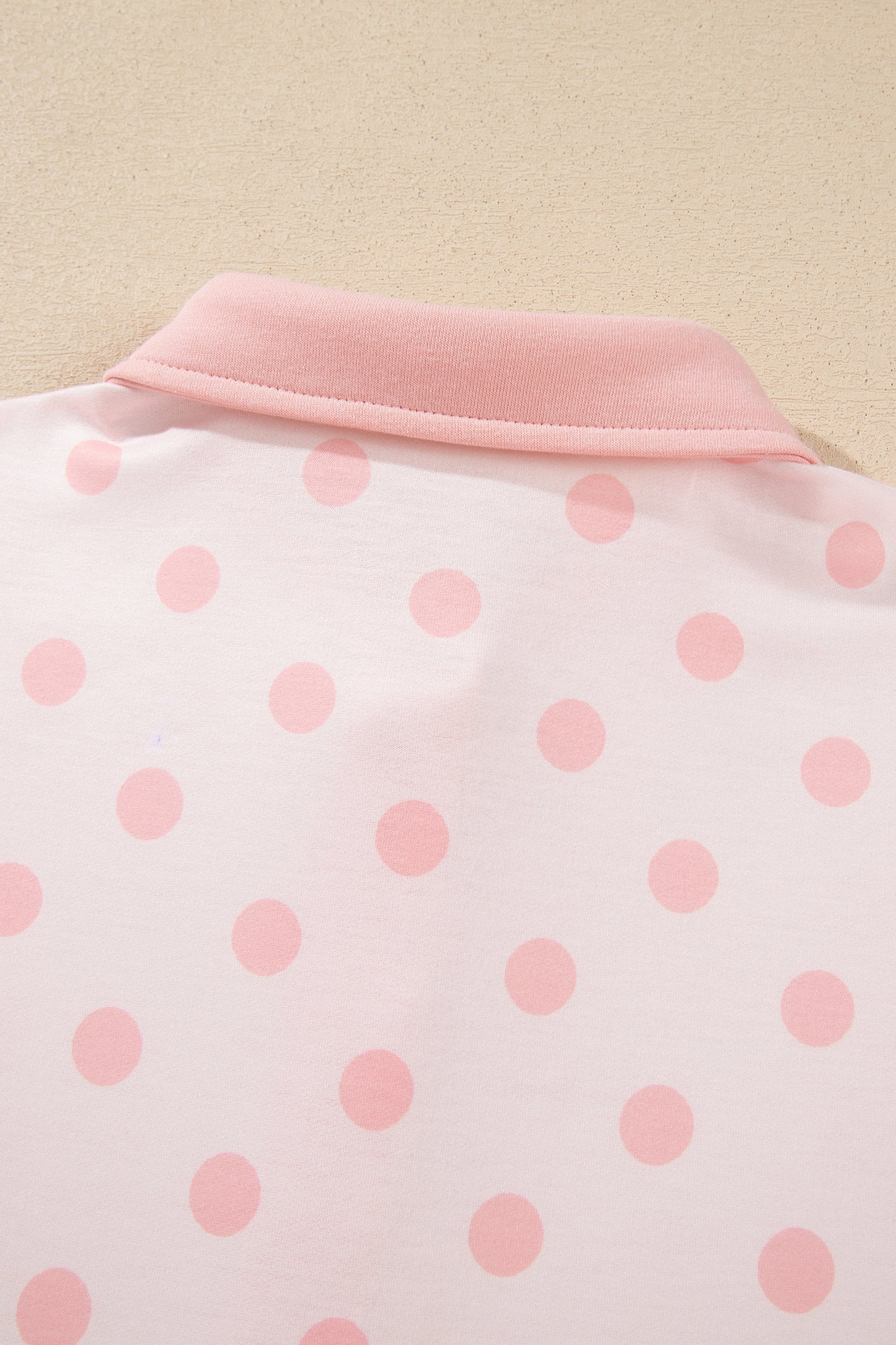 Pink Polka Dot Drop Shoulder Polo Loose Pullover Patch Pocket Casual Shorts Set-Two Piece Sets/Short Sets-[Adult]-[Female]-2022 Online Blue Zone Planet