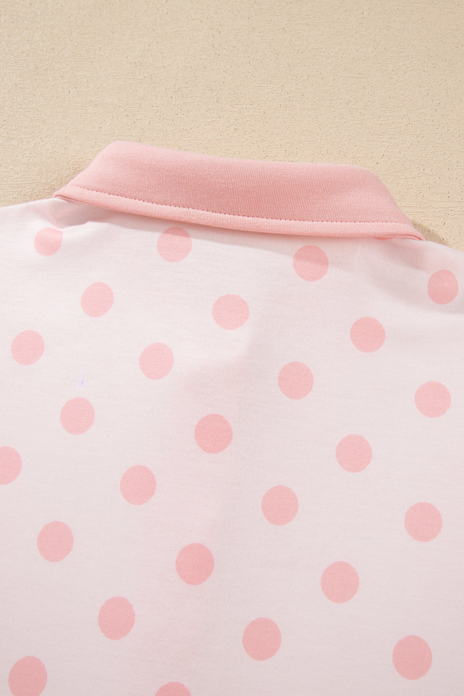 Pink Polka Dot Drop Shoulder Polo Loose Pullover Patch Pocket Casual Shorts Set-Two Piece Sets/Short Sets-[Adult]-[Female]-2022 Online Blue Zone Planet