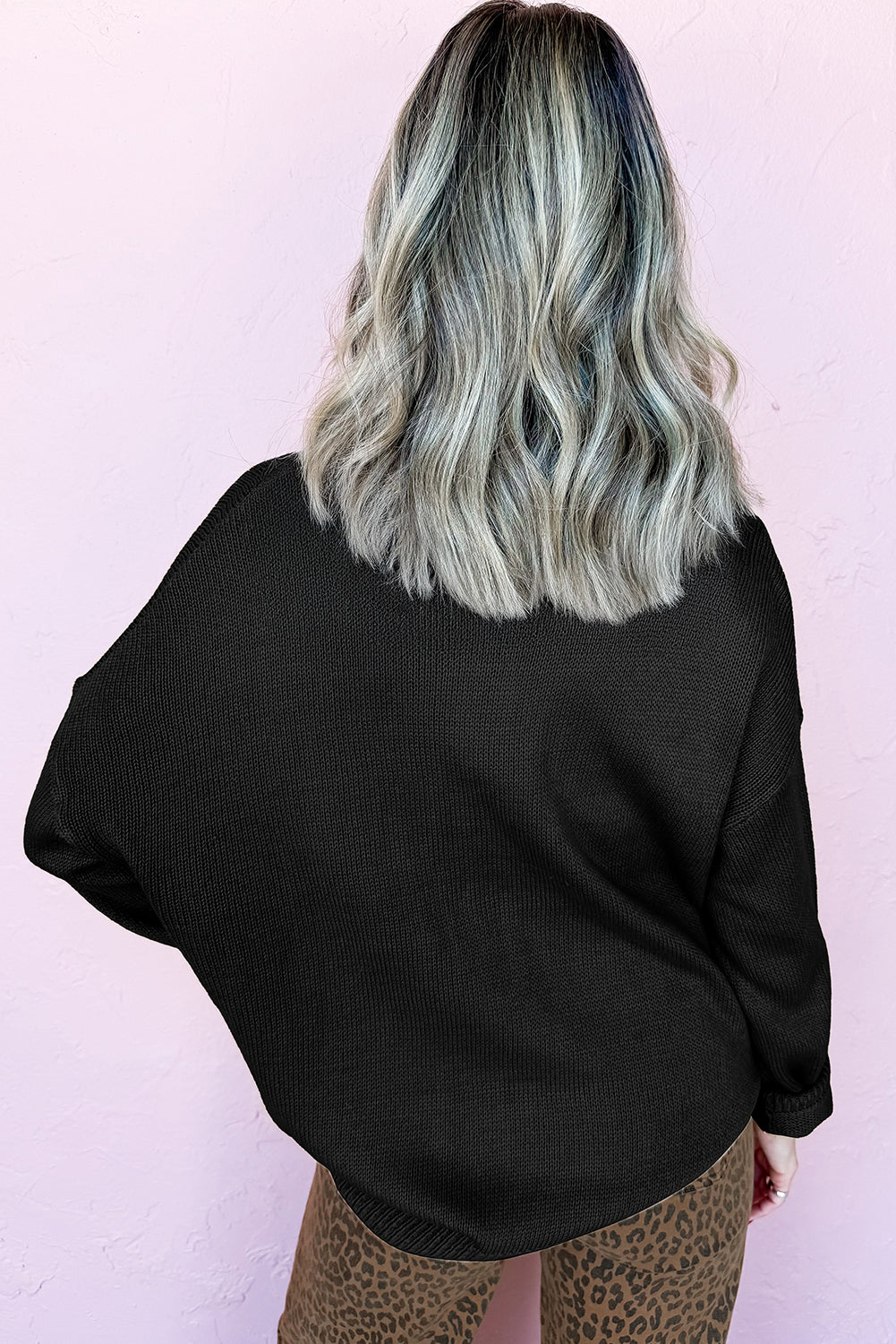 Black Merry Colorful Dot Detail Christmas Drop Shoulder Sweater-Sweaters & Cardigans/Sweaters-[Adult]-[Female]-2022 Online Blue Zone Planet