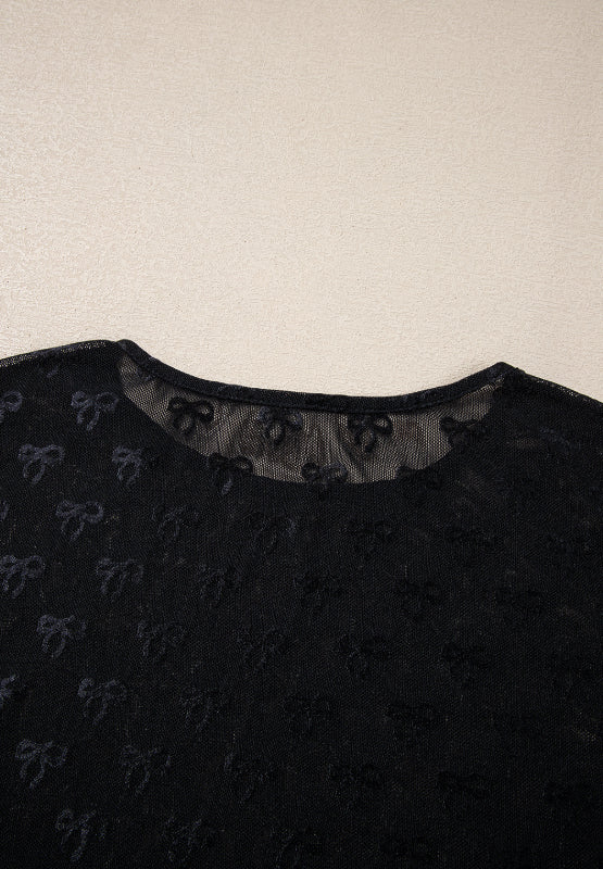 Blue Zone Planet | Bow Round Neck Long Sleeve Top-TOPS / DRESSES-[Adult]-[Female]-2022 Online Blue Zone Planet