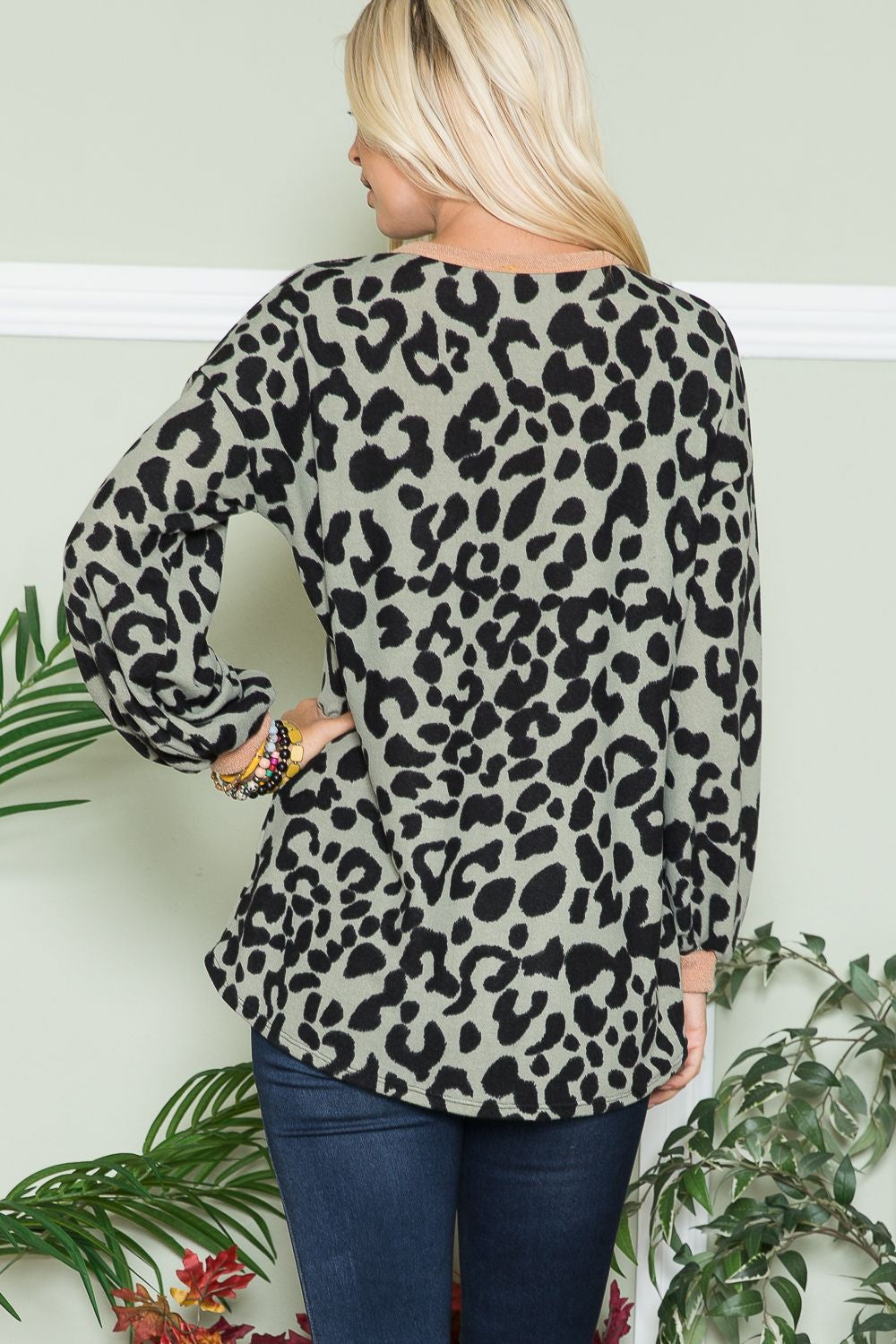 Blue Zone Planet | Celeste Full Size Leopard V-Neck Long Sleeve Blouse-TOPS / DRESSES-[Adult]-[Female]-2022 Online Blue Zone Planet