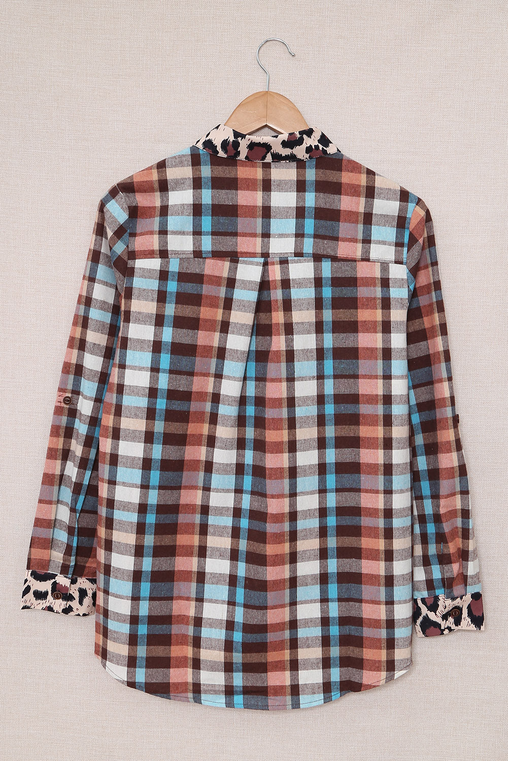 Multicolor Plaid Print Leopard Trim Shirt Jacket-Sale (50% OFF)/$3.98 SALE-[Adult]-[Female]-2022 Online Blue Zone Planet