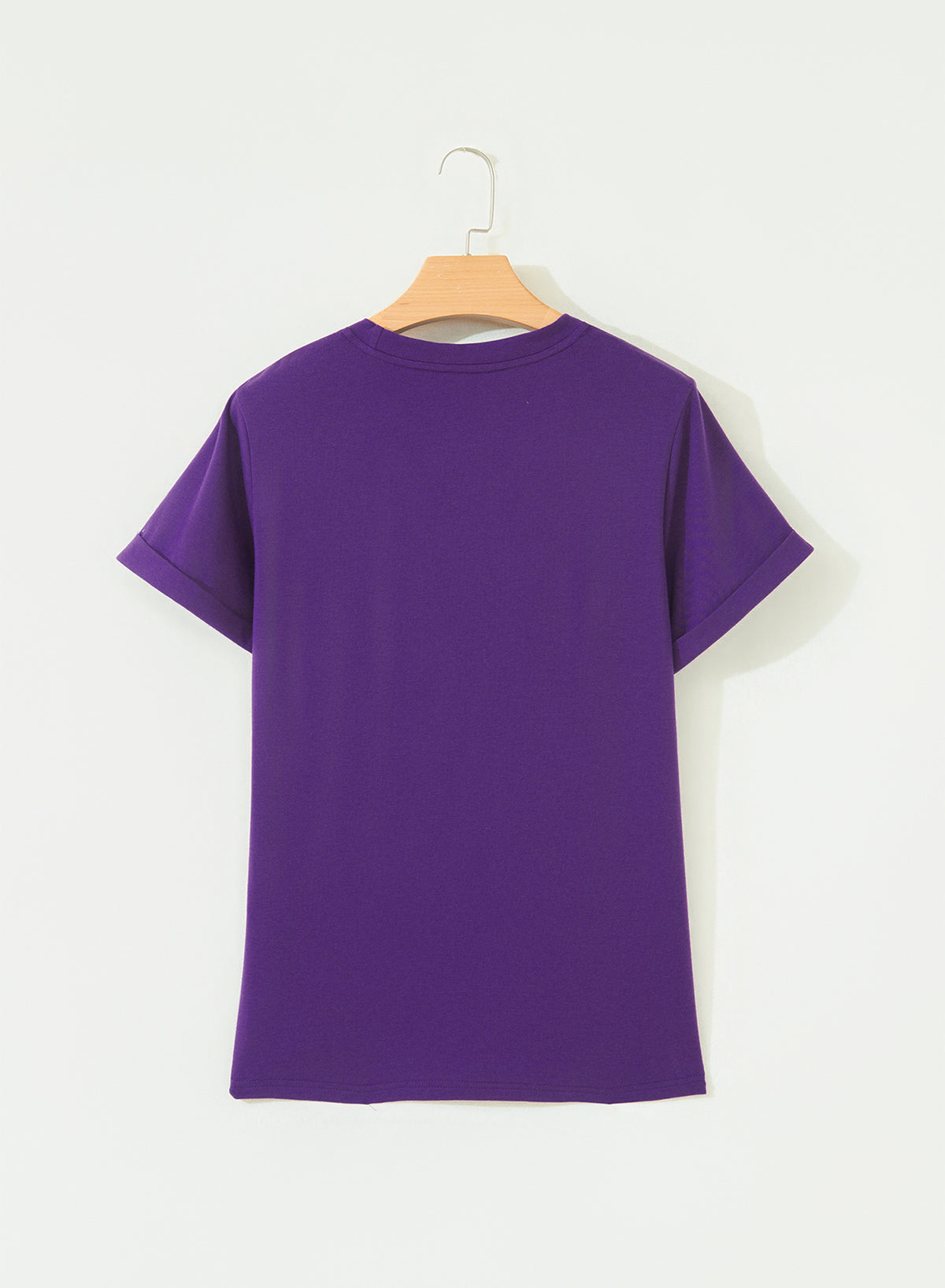 Tillandsia Purple Casual Plain Crew Neck Tee-Tops/Tops & Tees-[Adult]-[Female]-2022 Online Blue Zone Planet