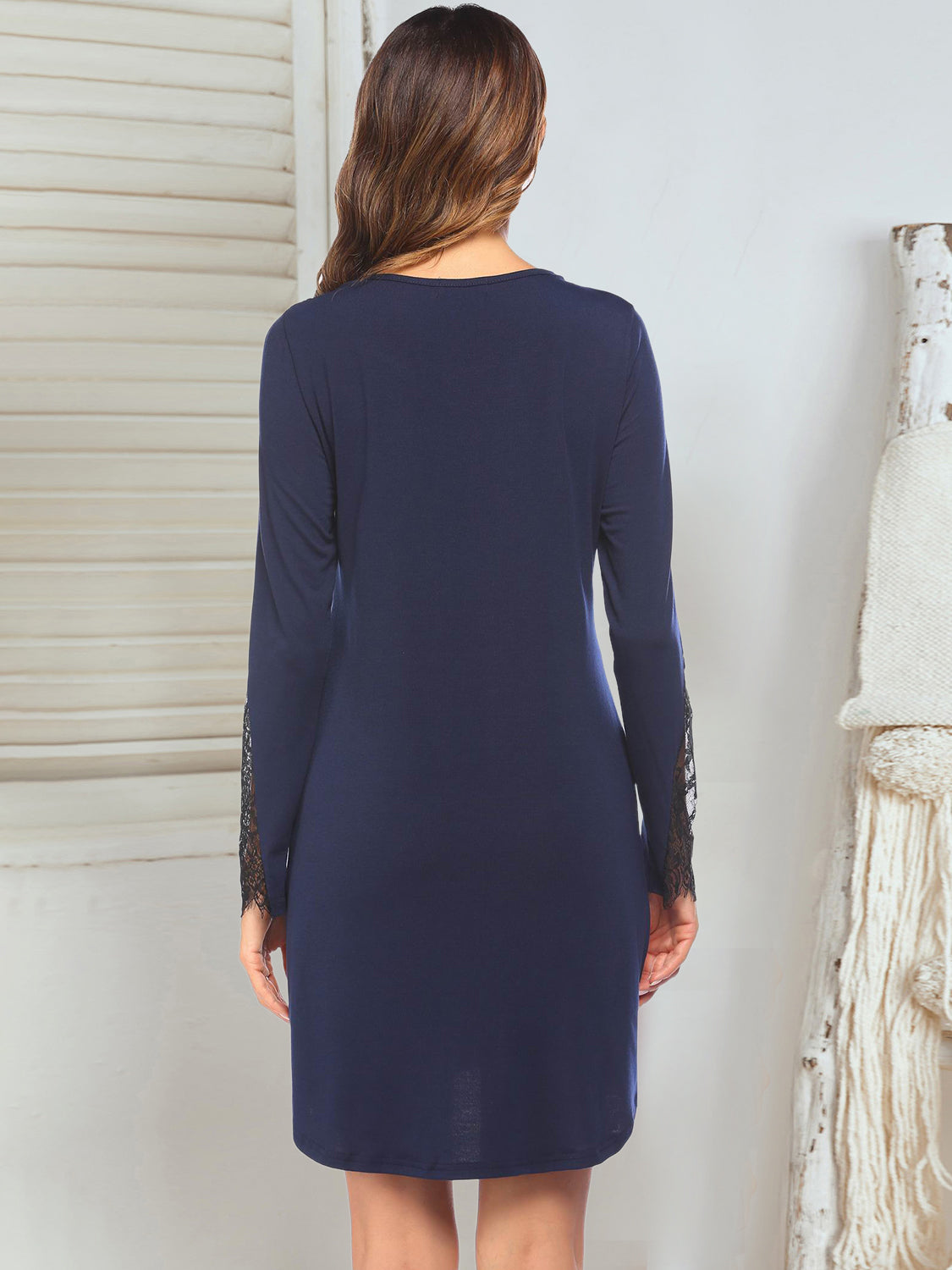 Lace Detail Long Sleeve Mini Lounge Dress-TOPS / DRESSES-[Adult]-[Female]-2022 Online Blue Zone Planet