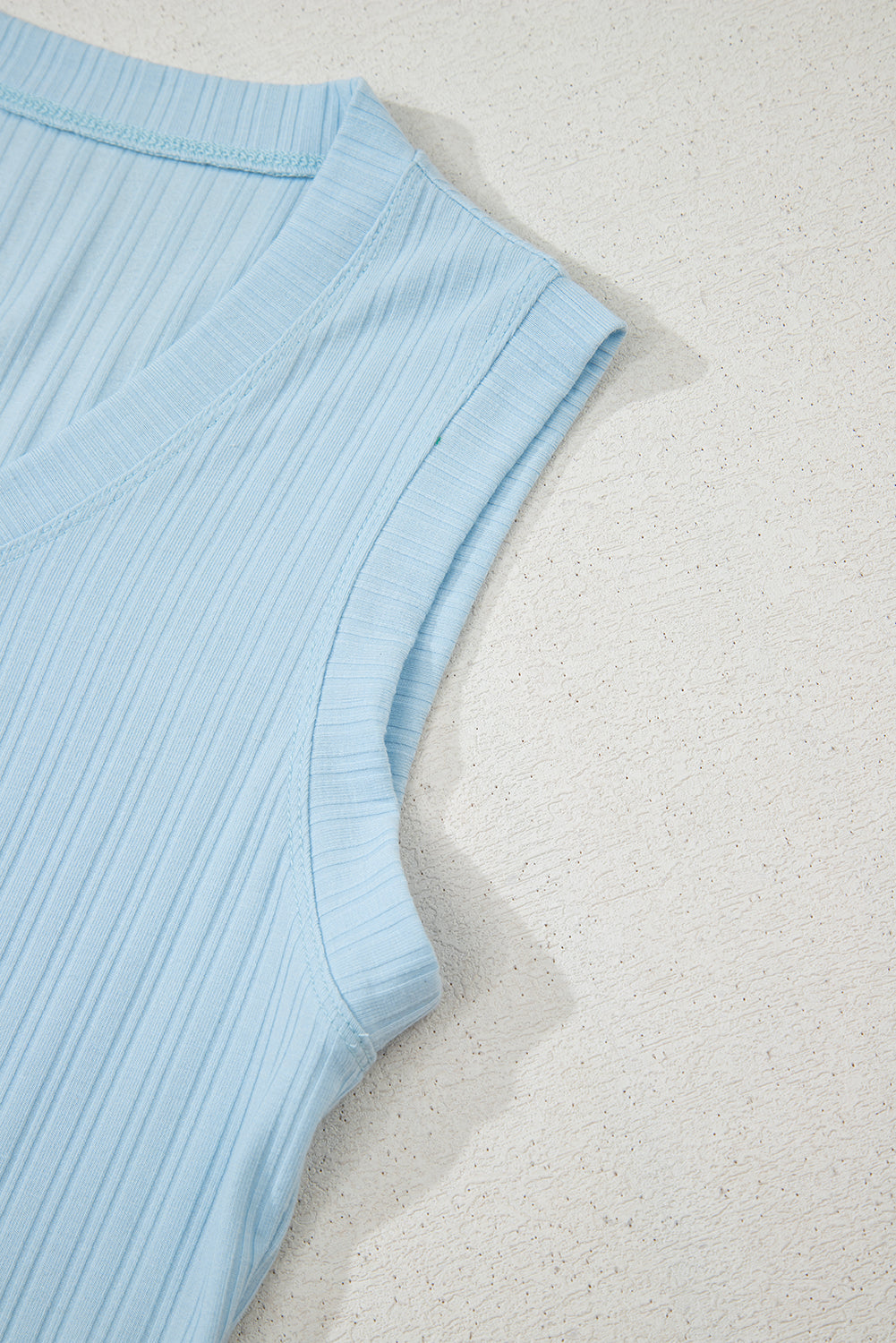 Beau Blue Ribbed Button V Neck Tank Top and Shorts Set-Two Piece Sets/Short Sets-[Adult]-[Female]-2022 Online Blue Zone Planet