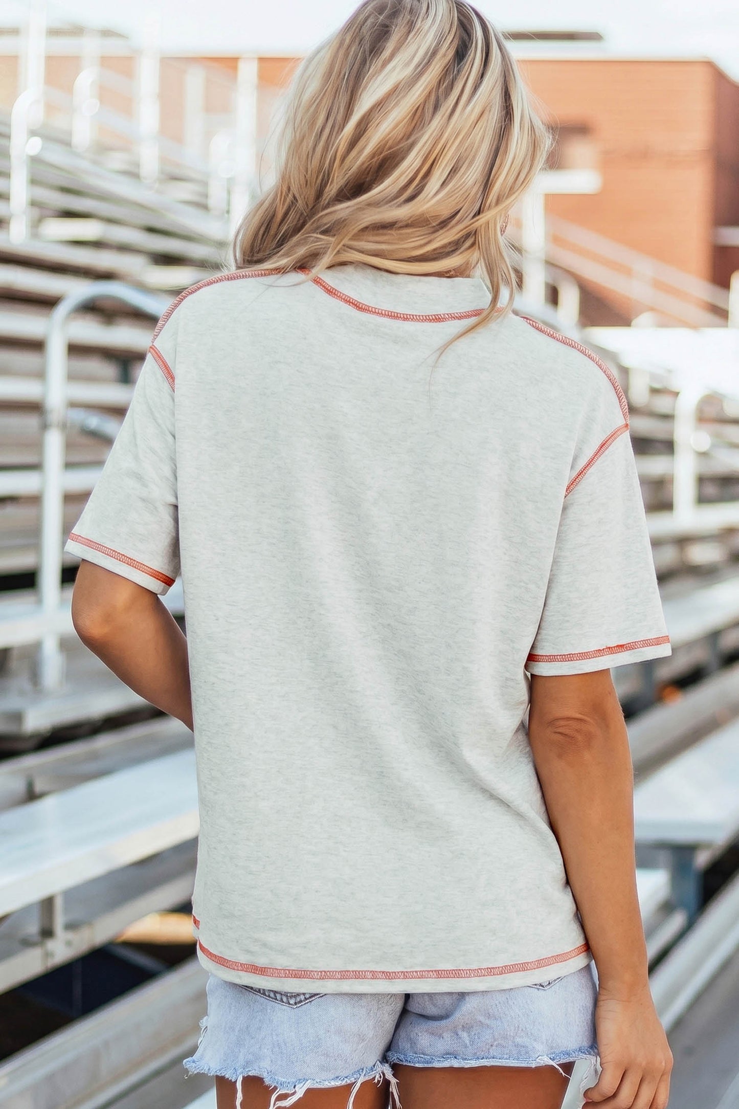 Light Grey Sweet Bow Rugby Football Graphic Contrast Stitched Tee