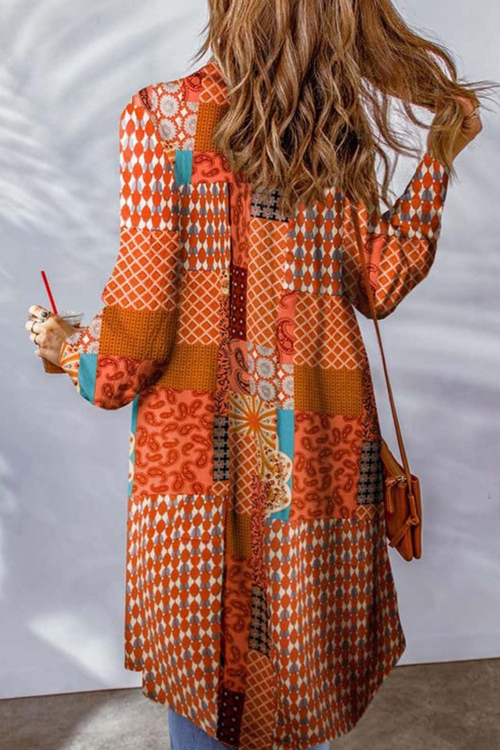 Printed Button Up Long Sleeve Cardigan-TOPS / DRESSES-[Adult]-[Female]-Ochre-S-2022 Online Blue Zone Planet