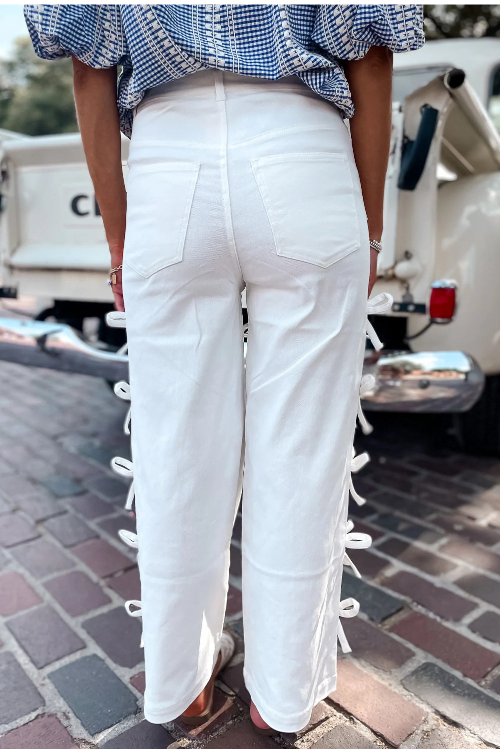 White Bow Knot Side Detail Straight Leg Loose Jeans-Bottoms/Jeans-[Adult]-[Female]-2022 Online Blue Zone Planet