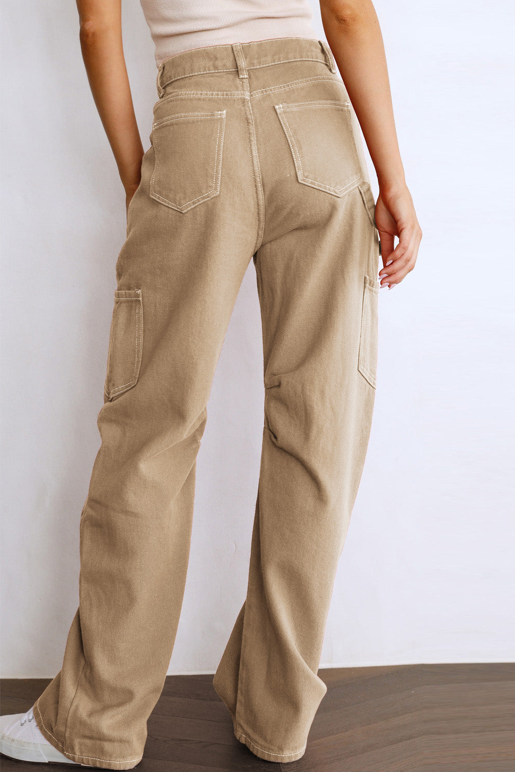 Khaki High Waist Straight Leg Cargo Pants with Pockets-Bottoms/Pants & Culotte-[Adult]-[Female]-2022 Online Blue Zone Planet