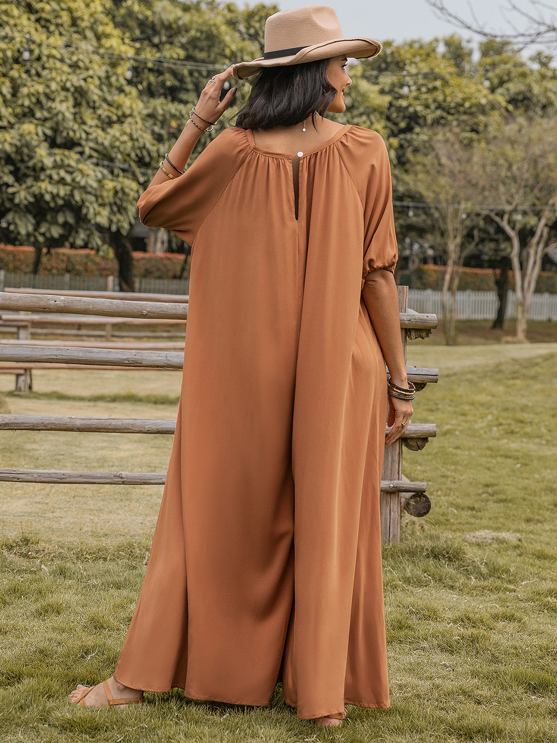 Scoop Neck Half Sleeve Wide Leg Jumpsuit-TOPS / DRESSES-[Adult]-[Female]-2022 Online Blue Zone Planet