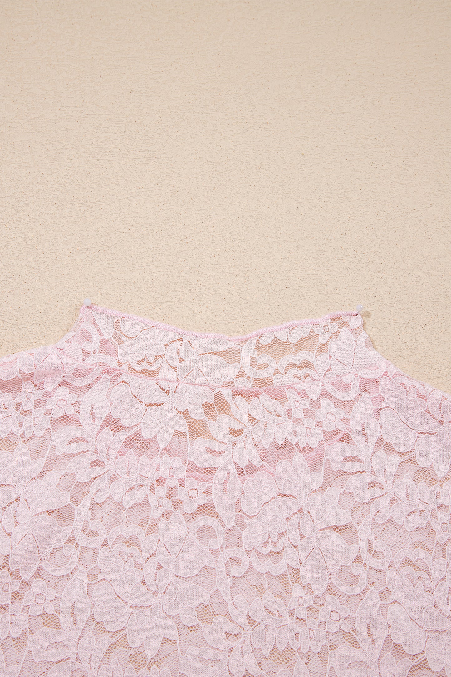 Light Pink Floral Lace Long Sleeve Stand Neck Pullover Top-Tops/Long Sleeve Tops-[Adult]-[Female]-2022 Online Blue Zone Planet