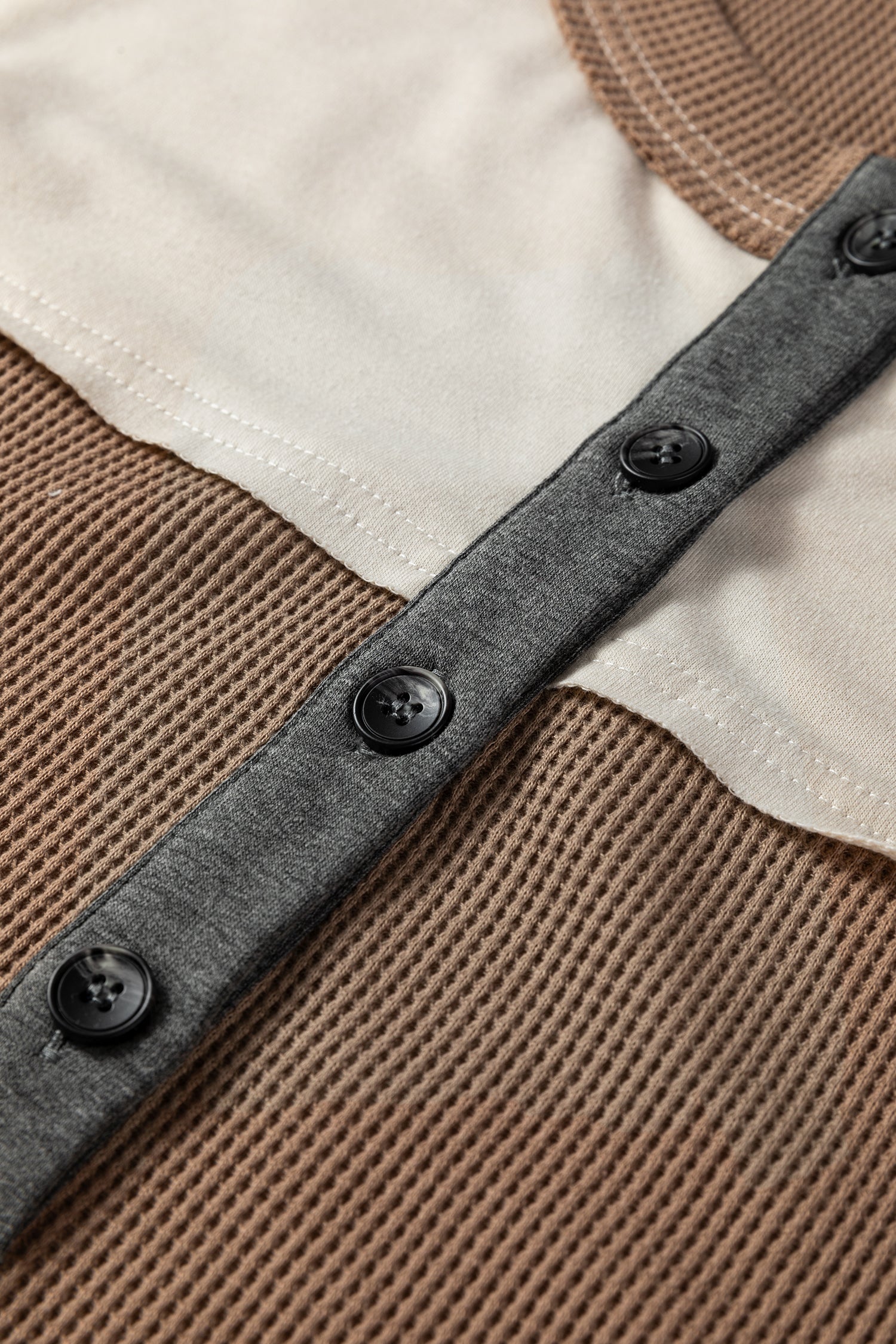 Jet Stream Waffle Patchwork Colorblock Half Buttons Casual Plus Size Knit Jumper-Plus Size/Plus Size Tops/Plus Size Long Sleeve Tops-[Adult]-[Female]-2022 Online Blue Zone Planet