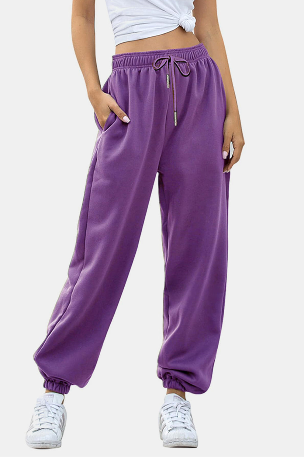 Elastic Waist Joggers with Pockets-TOPS / DRESSES-[Adult]-[Female]-Purple-S-2022 Online Blue Zone Planet