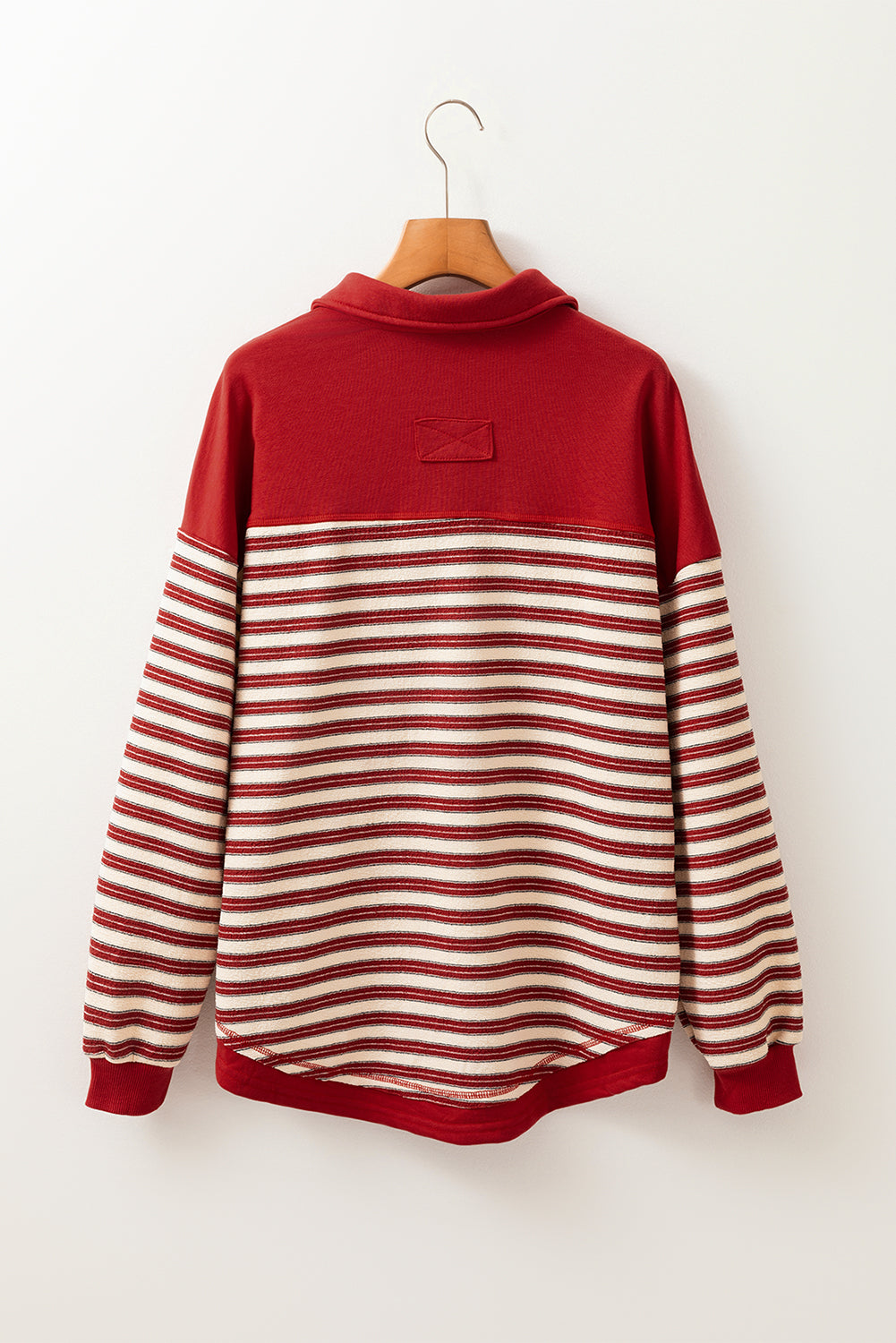 Pink Stripe Collared V Neck Drop Shoulder Top-Long Sleeve Tops-[Adult]-[Female]-2022 Online Blue Zone Planet