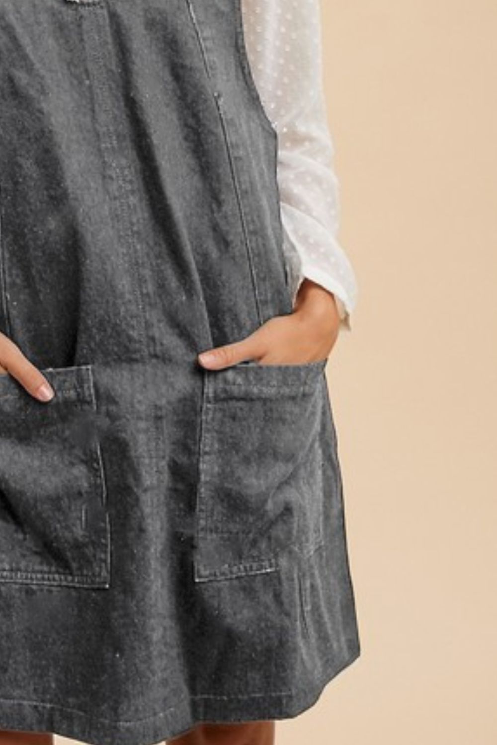 Annie Wear V-Neck Adjustable Strap Denim Overall Dress with Pockets - Annie Wear V-Neck Adjustable Strap Denim Overall Dress with Pockets -