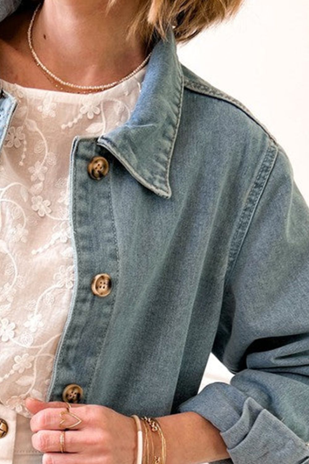 Pocketed Button Up Long Sleeve Denim Jacket-TOPS / DRESSES-[Adult]-[Female]-2022 Online Blue Zone Planet