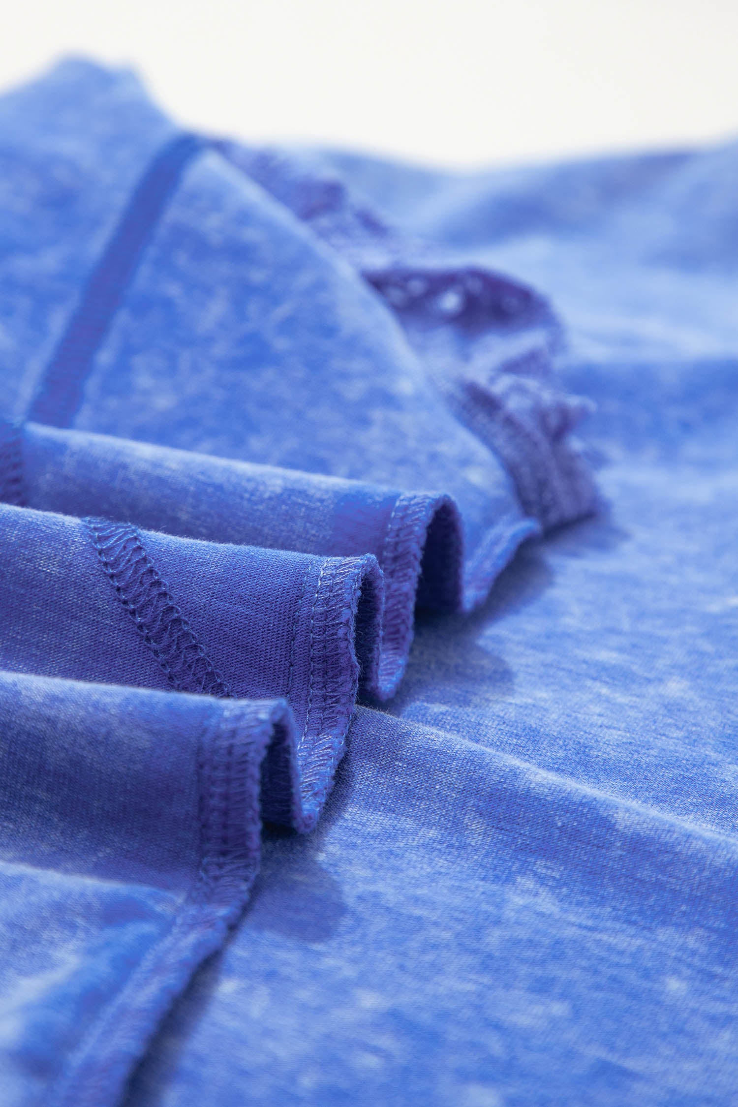 Sky Blue Mineral Wash Raw Seam Lace Sleeve Cotton Tee-Tops/Tops & Tees-[Adult]-[Female]-2022 Online Blue Zone Planet