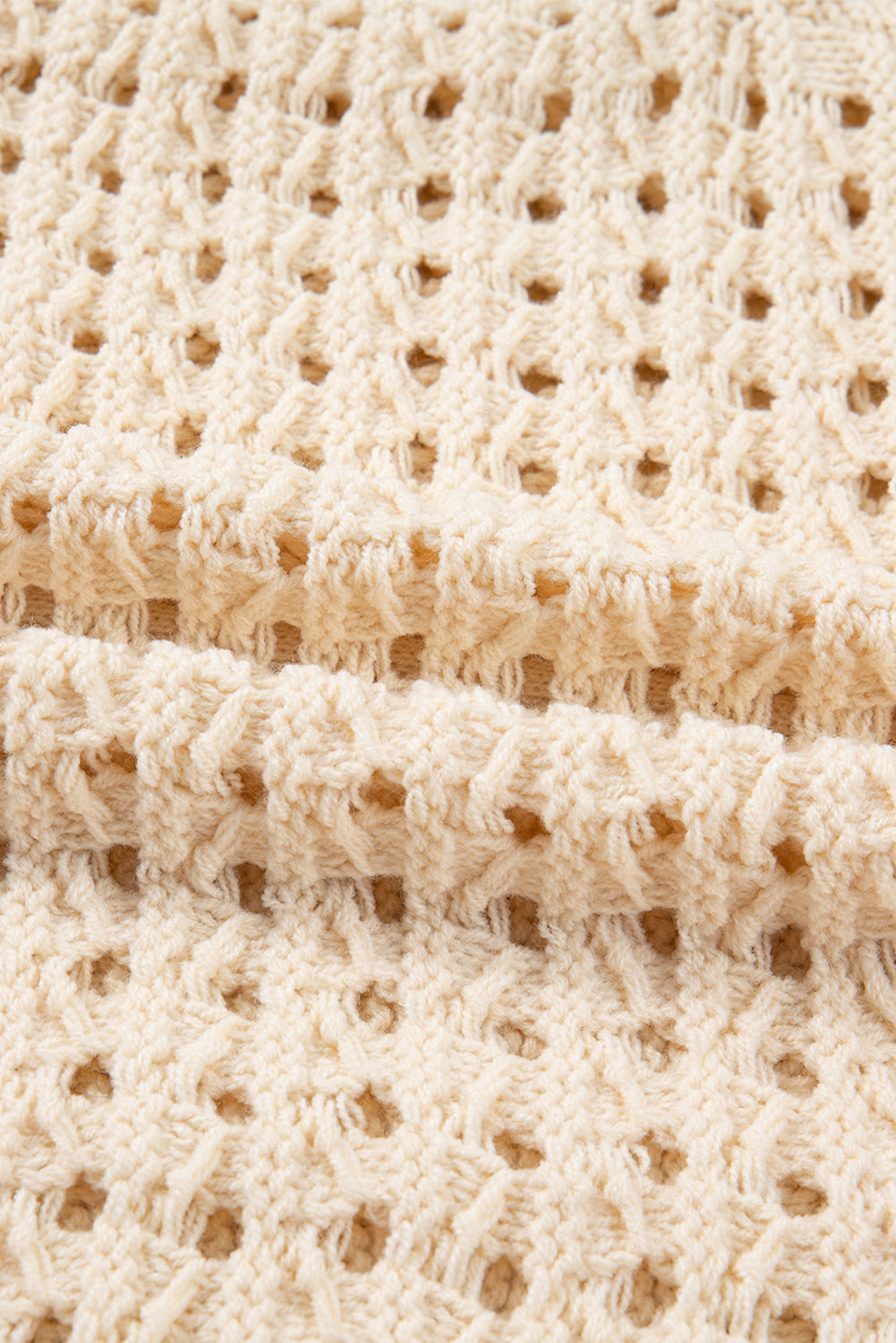 Beige Hollowed Pattern Knit Zip Up Drop Shoulder Sweater Cardigan-TOPS / DRESSES-[Adult]-[Female]-2022 Online Blue Zone Planet