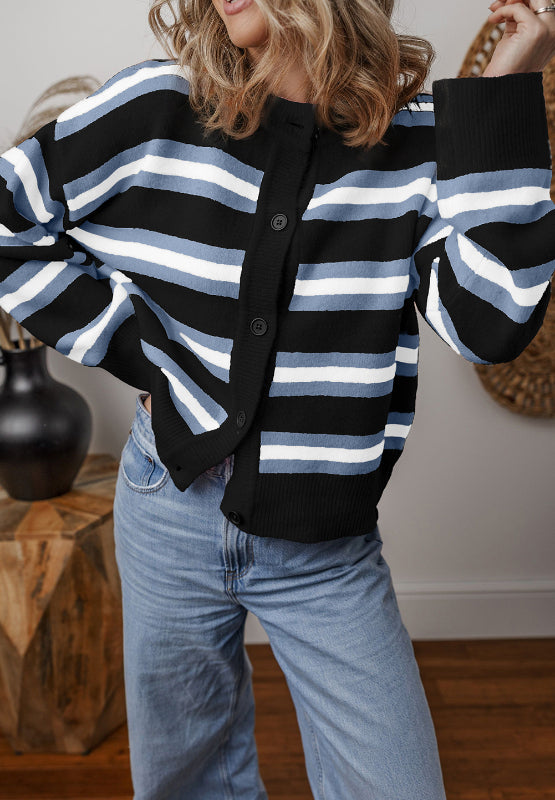 Striped Button Down Long Sleeve Cardigan-TOPS / DRESSES-[Adult]-[Female]-2022 Online Blue Zone Planet