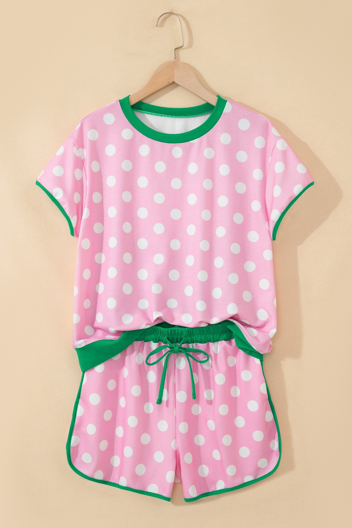 Pink Polka Dot Contrast Edge Casual Short Set-Two Piece Sets/Short Sets-[Adult]-[Female]-2022 Online Blue Zone Planet
