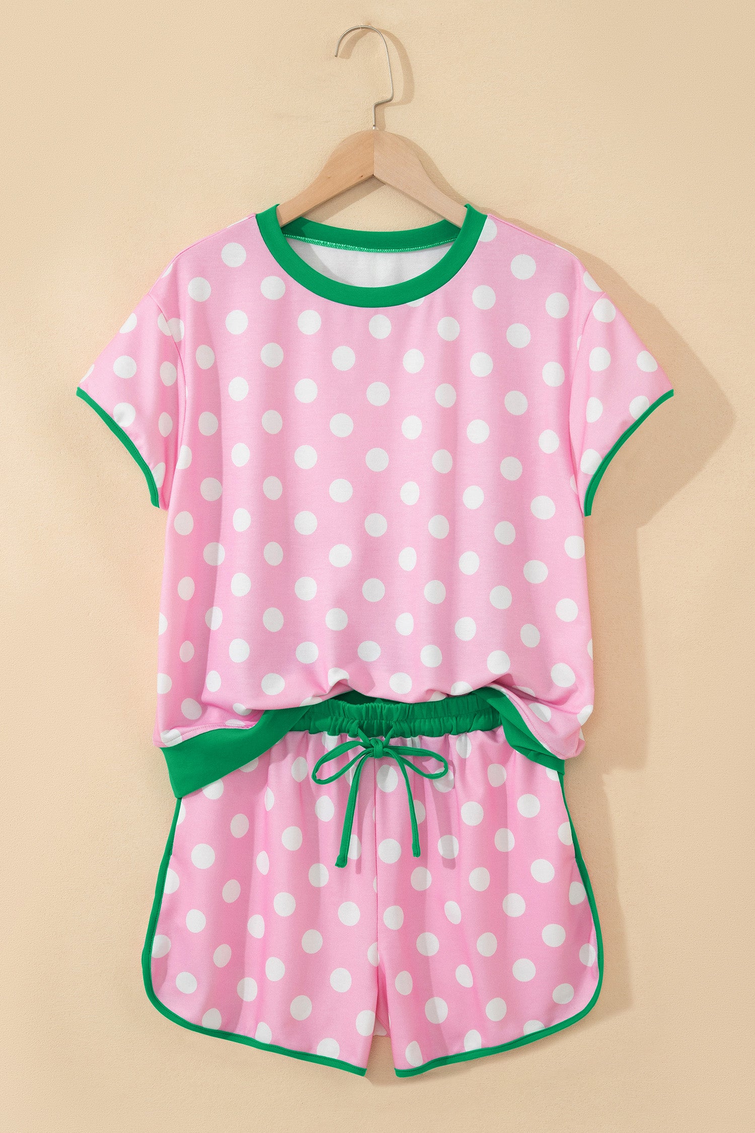 Pink Polka Dot Contrast Edge Casual Short Set-Two Piece Sets/Short Sets-[Adult]-[Female]-2022 Online Blue Zone Planet