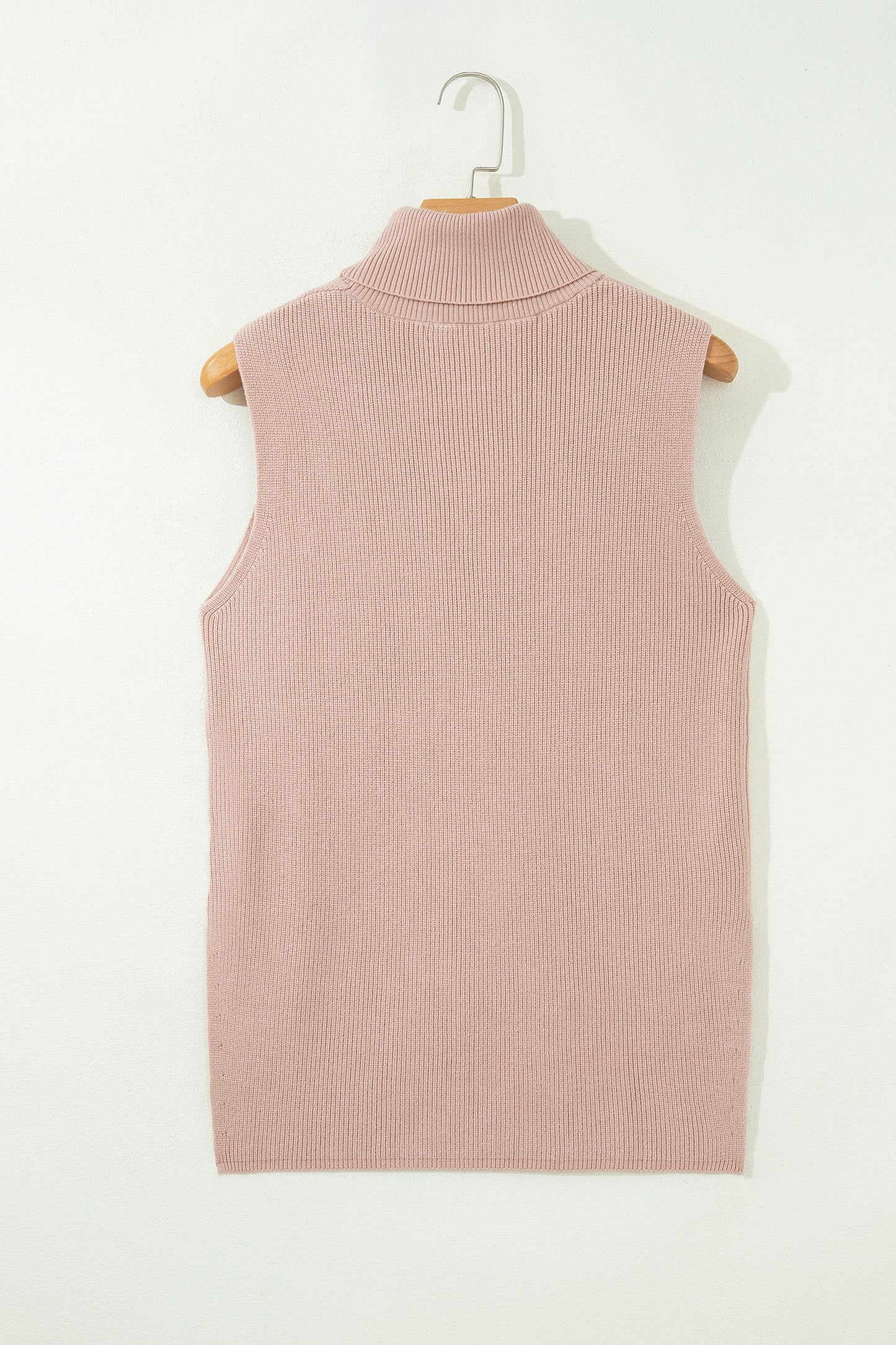 Light French Beige Sleeveless High Neck Knit Split Hem Shift Silhouette Wool Sweater Vest-Sweaters & Cardigans/Sweater Vests-[Adult]-[Female]-2022 Online Blue Zone Planet
