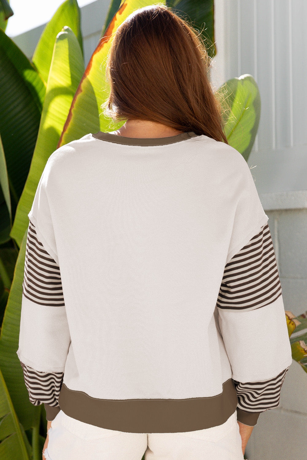 Parchment Striped Colorblock Patchwork Drop Shoulder Sweatshirt-Tops/Sweatshirts & Hoodies-[Adult]-[Female]-2022 Online Blue Zone Planet