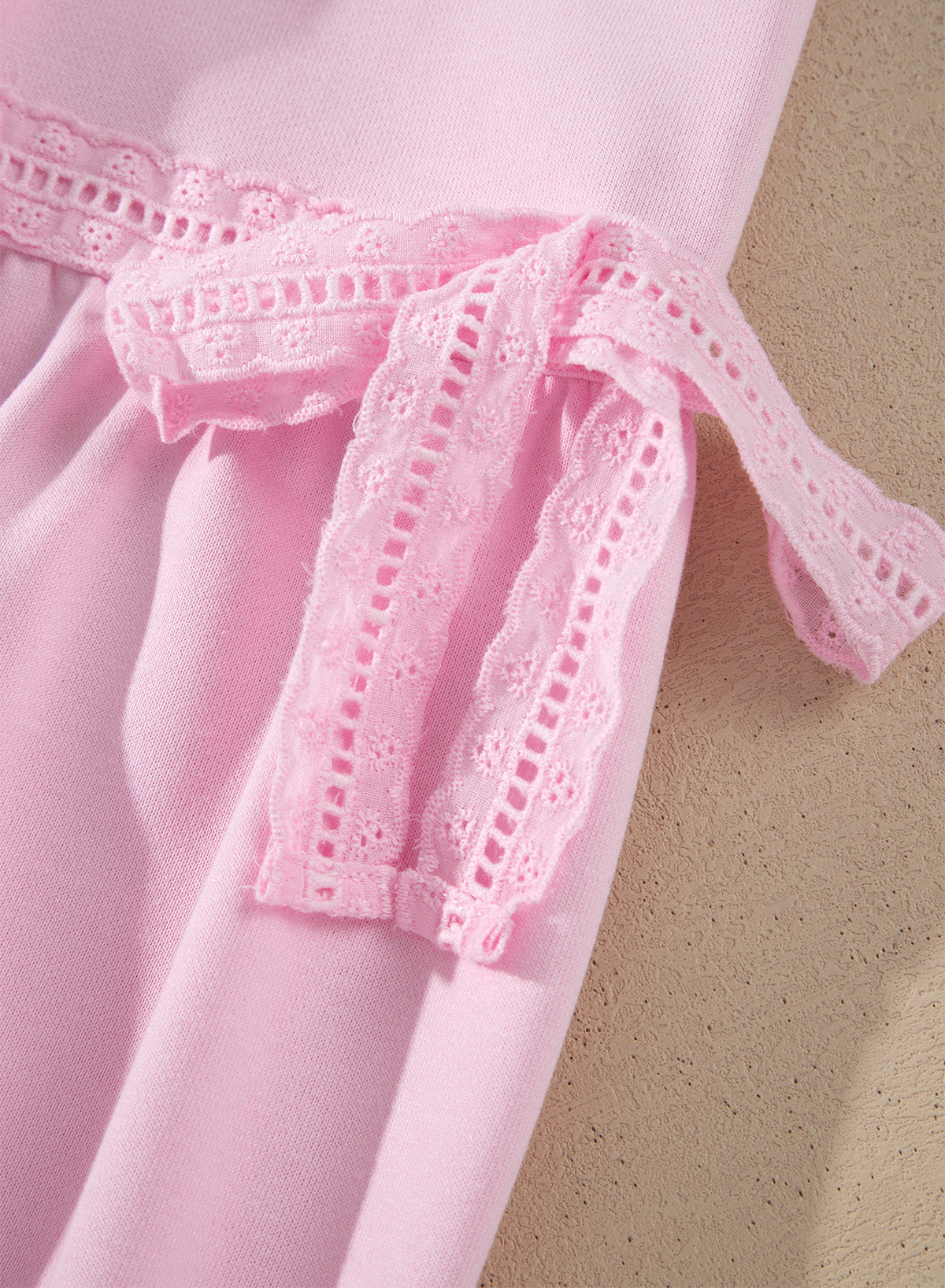 Pink Solid Color Raw Seam Lace Detail Loose Casual Sweatshirt-Tops/Sweatshirts & Hoodies-[Adult]-[Female]-2022 Online Blue Zone Planet