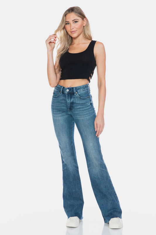 Judy Blue Full Size Tummy Control Cut Hem Flare Jeans-BOTTOMS-[Adult]-[Female]-Medium-0/24-2022 Online Blue Zone Planet