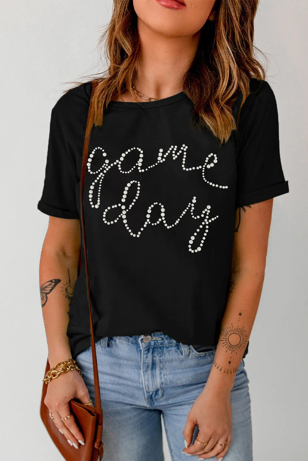 Full Size GAME DAY Round Neck Short Sleeve T-Shirt-TOPS / DRESSES-[Adult]-[Female]-Black-S-2022 Online Blue Zone Planet